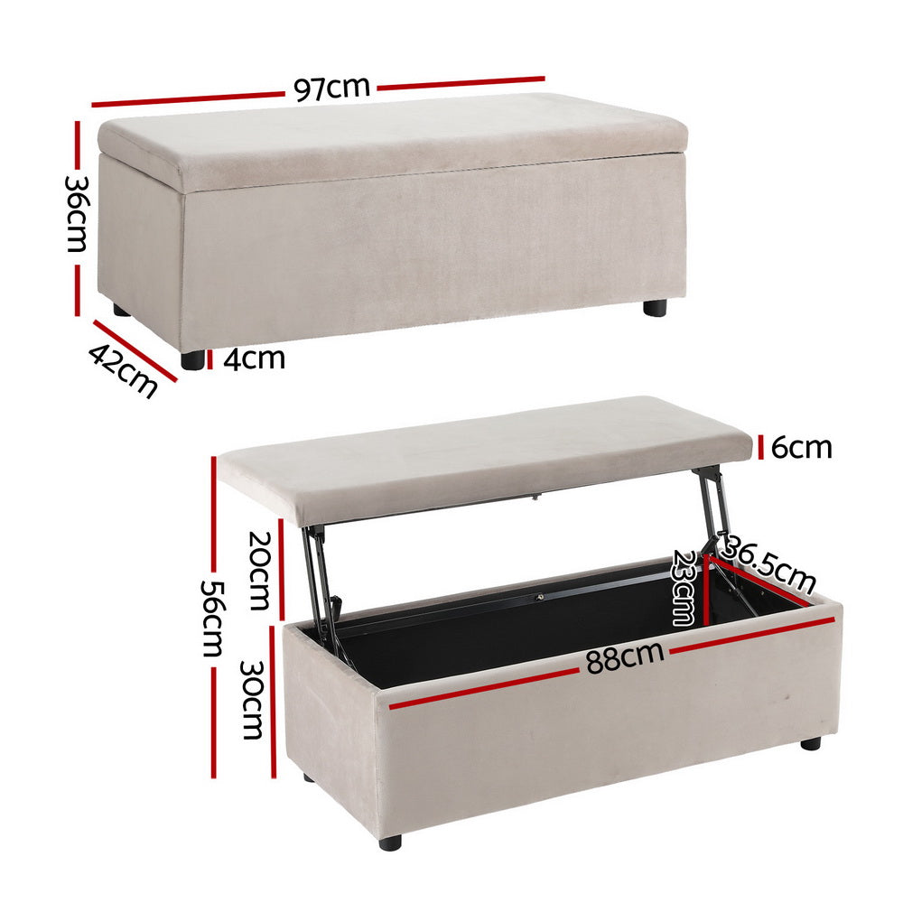 Artiss Storage Ottoman Blanket Box Table 97cm Velvet Taupe - Cosy Abode