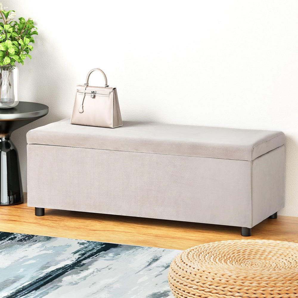 Artiss Storage Ottoman Blanket Box Table 97cm Velvet Taupe - Cosy Abode