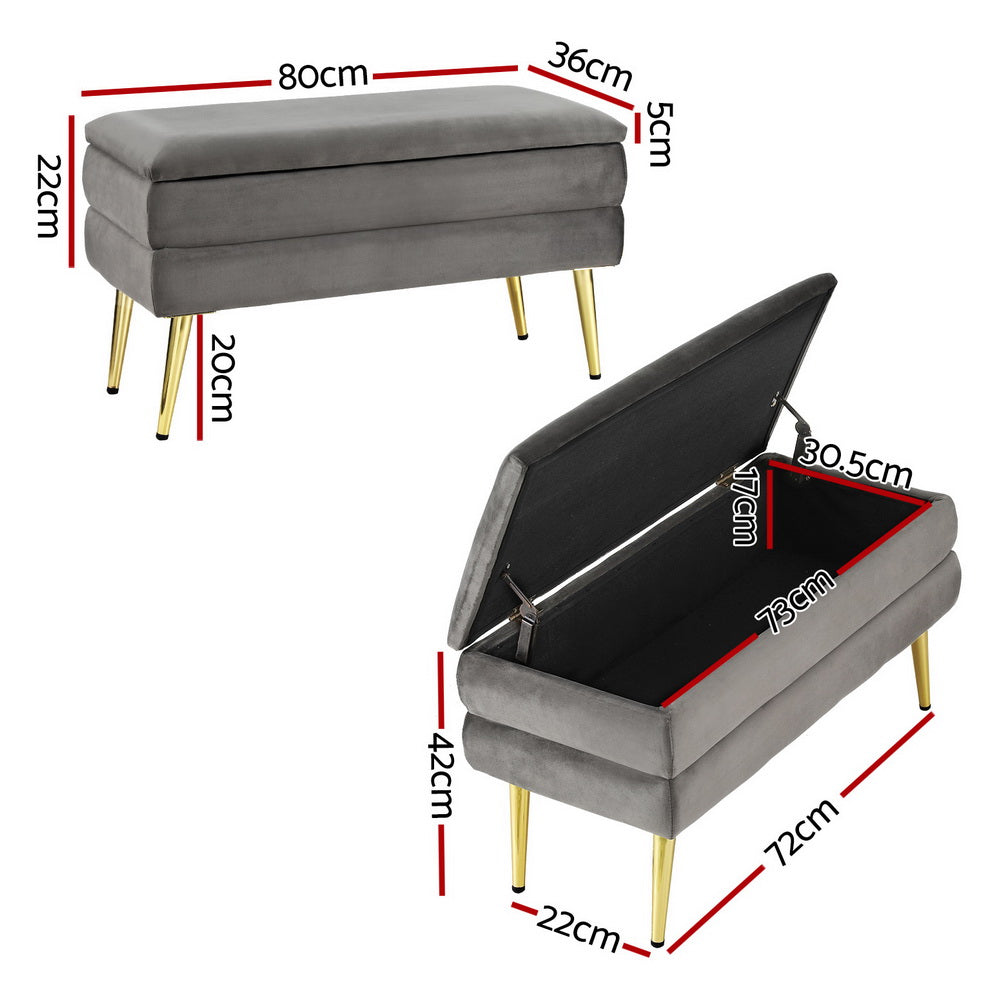 Artiss Ottoman Storage Foot Stool Velvet Grey - Cosy Abode