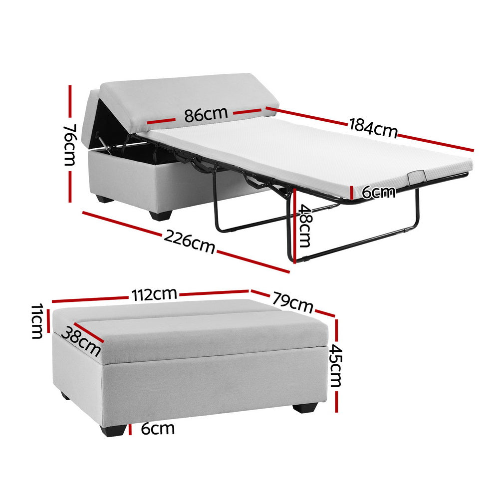 Artiss Ottoman Storage Sofa Bed 112cm Foldable Grey - Cosy Abode