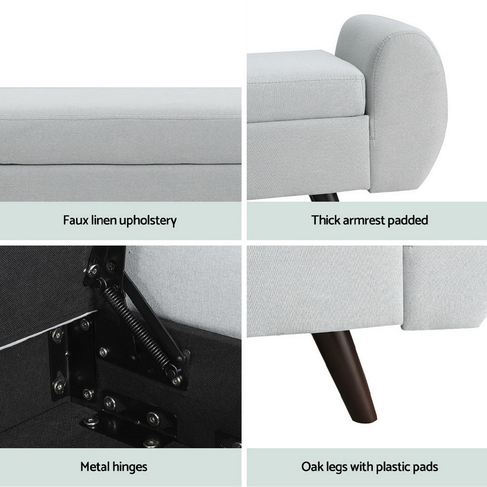 Artiss Storage Ottoman Blanket Box Armrest 140cm Grey - Cosy Abode