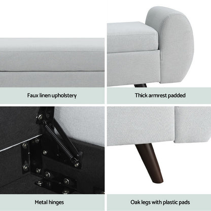 Artiss Storage Ottoman Blanket Box Armrest 140cm Grey - Cosy Abode