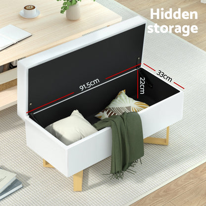 Artiss Storage Ottoman Blanket Box Criss-cross Linen White - Cosy Abode