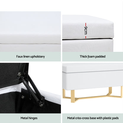 Artiss Storage Ottoman Blanket Box Criss-cross Linen White - Cosy Abode