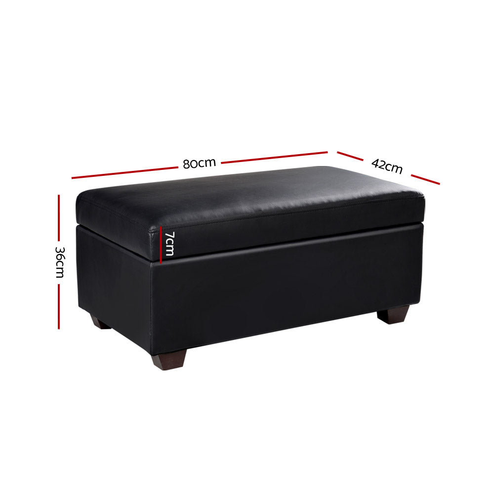 Artiss Storage Ottoman Blanket Box 80cm Leather Black - Cosy Abode