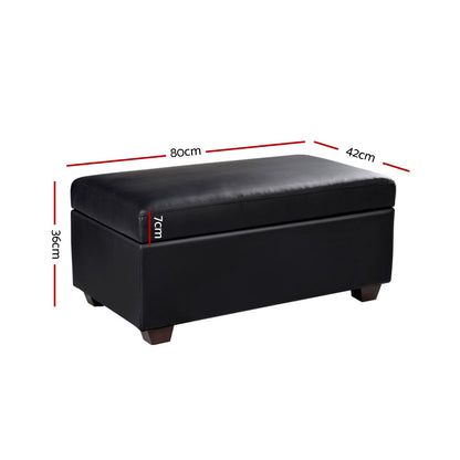 Artiss Storage Ottoman Blanket Box 80cm Leather Black - Cosy Abode
