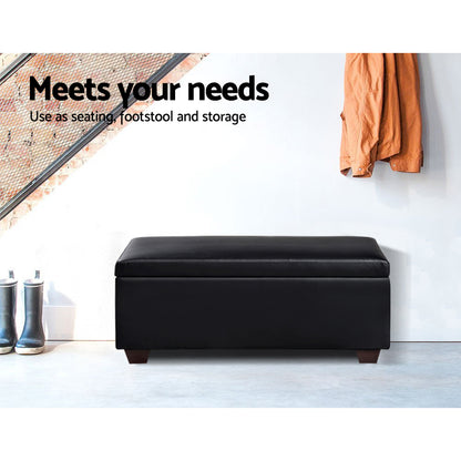 Artiss Storage Ottoman Blanket Box 80cm Leather Black - Cosy Abode