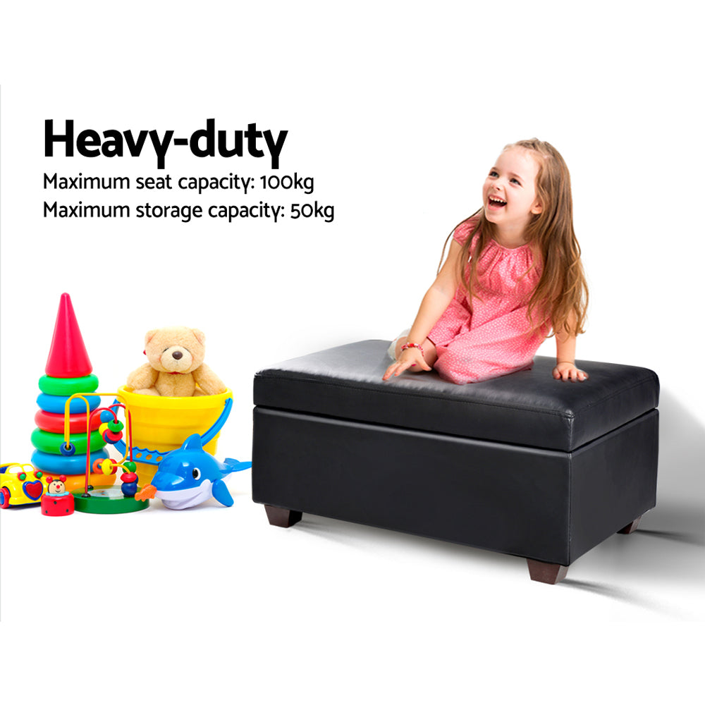 Artiss Storage Ottoman Blanket Box 80cm Leather Black - Cosy Abode