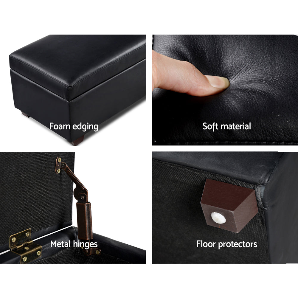 Artiss Storage Ottoman Blanket Box 80cm Leather Black - Cosy Abode