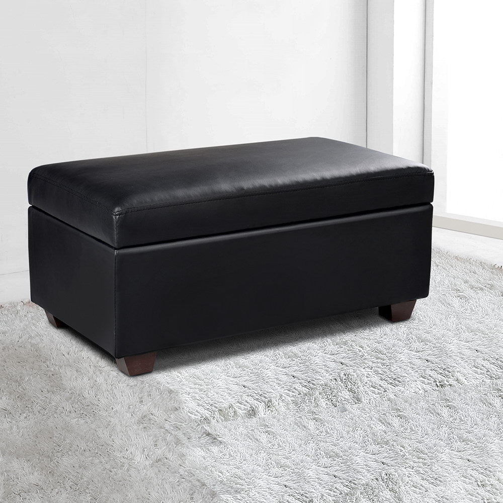 Artiss Storage Ottoman Blanket Box 80cm Leather Black - Cosy Abode