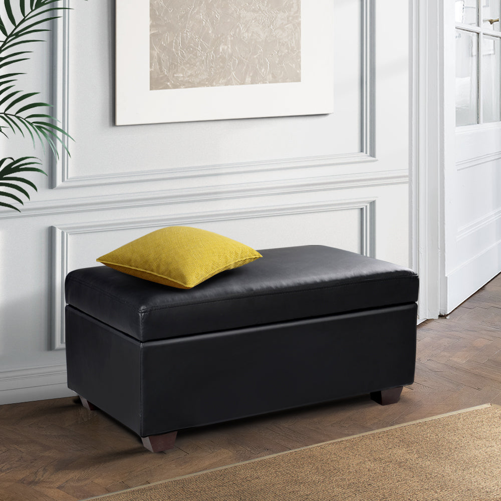 Artiss Storage Ottoman Blanket Box 80cm Leather Black - Cosy Abode