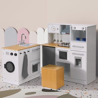 Keezi Kids Kitchen Playset 2-Piece Wooden Pretend Play Coffee Maker Toy 80CM White - Cosy Abode