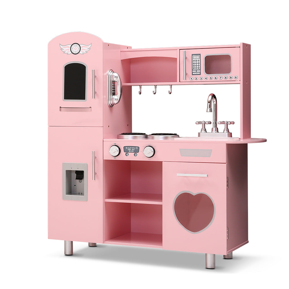 Keezi Kids Kitchen Play Set Wooden Pretend Toys Cooking Children Storage Pink - Cosy Abode