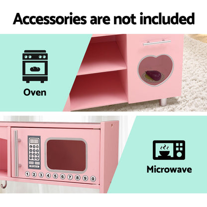 Keezi Kids Kitchen Play Set Wooden Pretend Toys Cooking Children Storage Pink - Cosy Abode