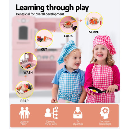 Keezi Kids Kitchen Play Set Wooden Pretend Toys Cooking Children Food Pink - Cosy Abode