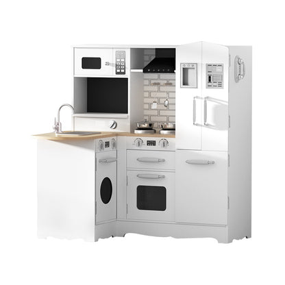 Keezi Kids Kitchen Play Set Wooden Pretend Toys Cooking Children Fridge White - Cosy Abode
