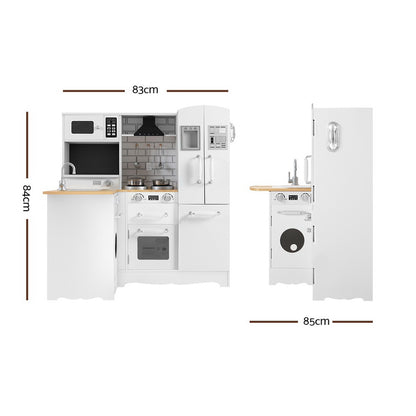 Keezi Kids Kitchen Play Set Wooden Pretend Toys Cooking Children Fridge White - Cosy Abode
