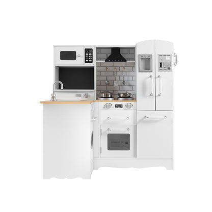Keezi Kids Kitchen Play Set Wooden Pretend Toys Cooking Children Fridge White - Cosy Abode