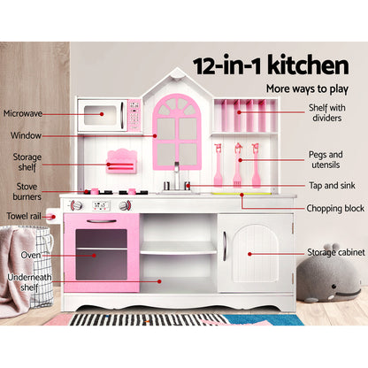 Keezi Kids Kitchen Play Set Wooden Pretend Toys Cooking Children Storage Cabinet - Cosy Abode