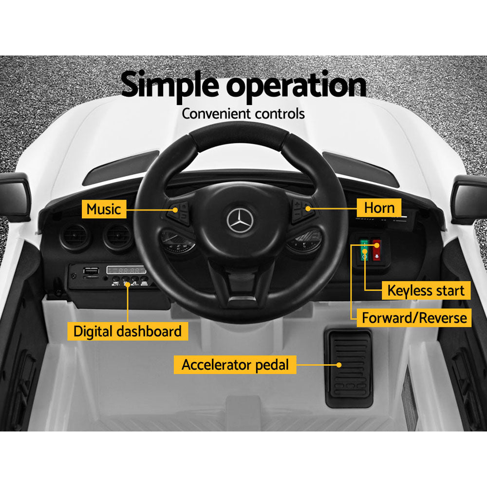 Kids Electric Ride On Car Mercedes-Benz AMG GTR Licensed Toy Cars Remote White - Cosy Abode