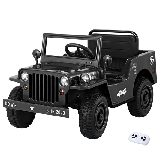 Rigo Kids Electric Ride On Car Jeep Military Off Road Toy Cars Remote 12V Black - Cosy Abode