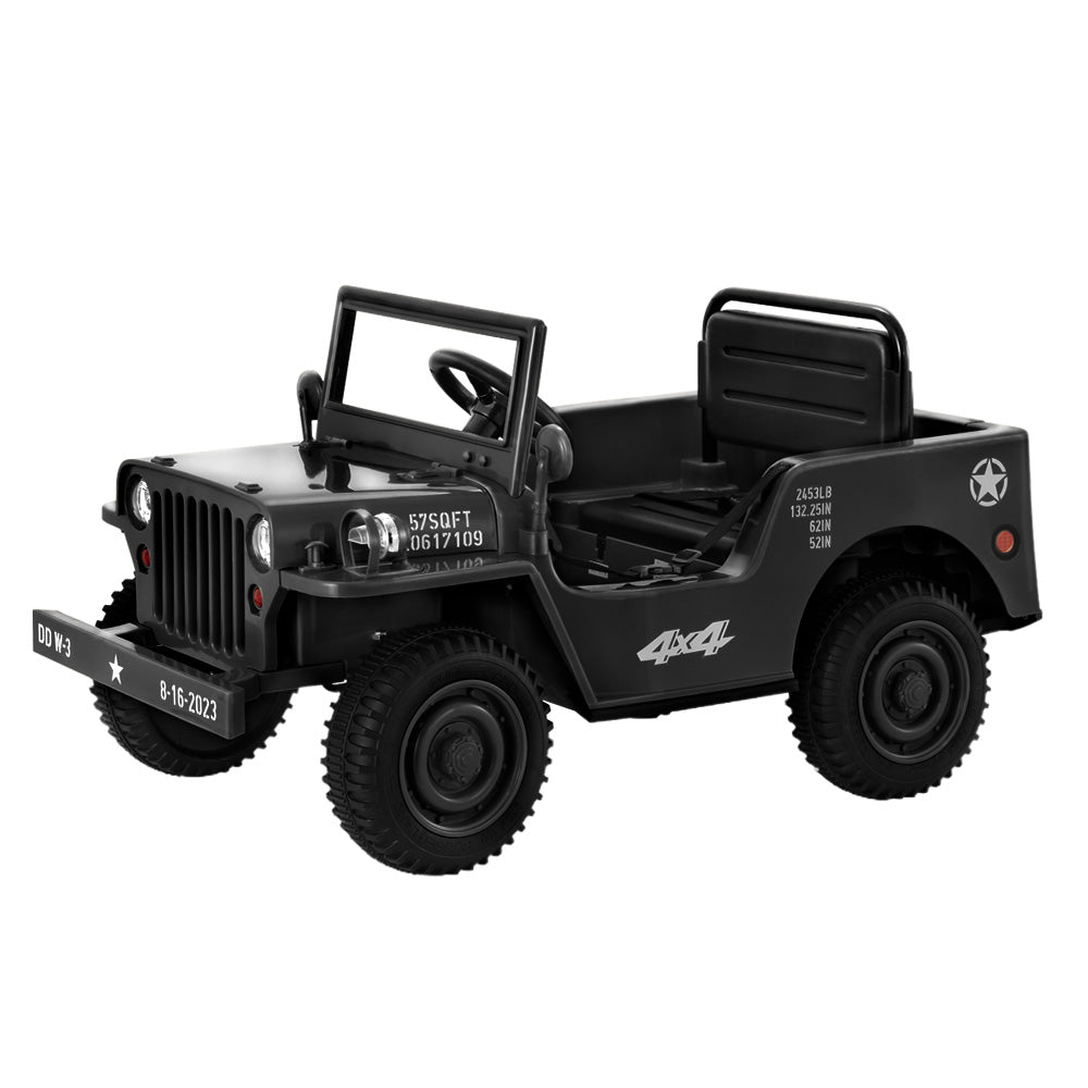 Rigo Kids Electric Ride On Car Jeep Military Off Road Toy Cars Remote 12V Black - Cosy Abode