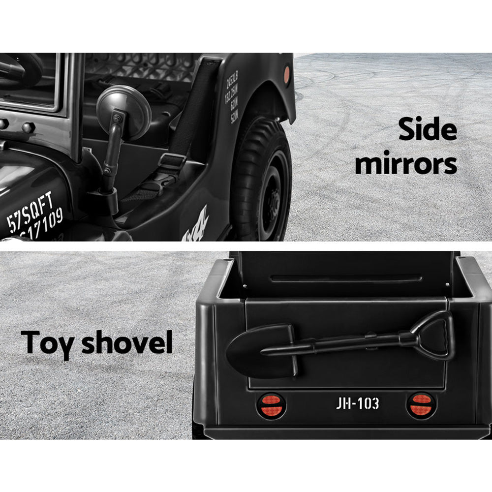 Rigo Kids Electric Ride On Car Jeep Military Off Road Toy Cars Remote 12V Black - Cosy Abode