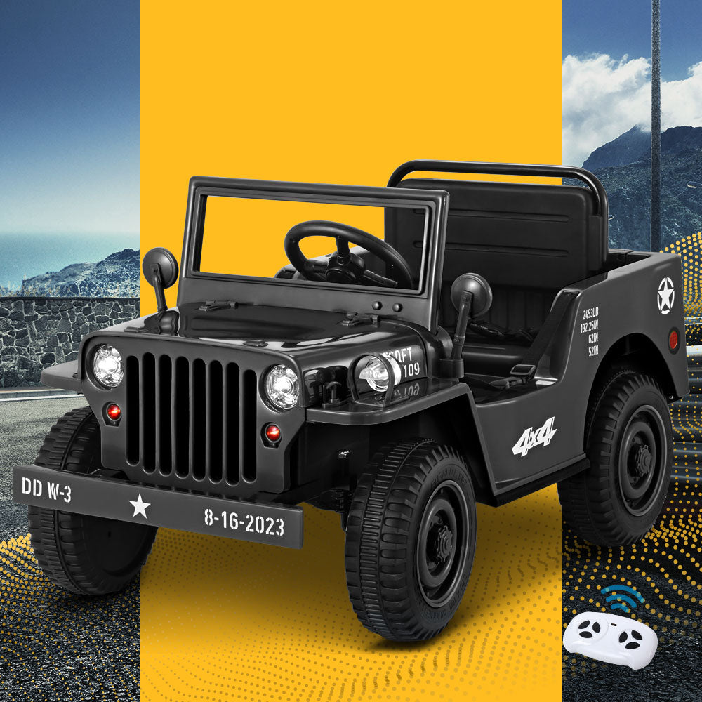 Rigo Kids Electric Ride On Car Jeep Military Off Road Toy Cars Remote 12V Black - Cosy Abode
