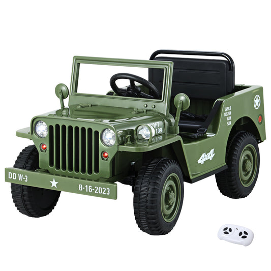 Rigo Kids Electric Ride On Car Jeep Military Off Road Toy Cars Remote 12V Olive - Cosy Abode
