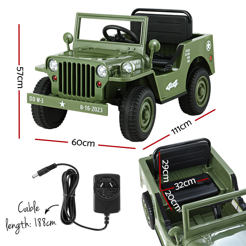 Rigo Kids Electric Ride On Car Jeep Military Off Road Toy Cars Remote 12V Olive - Cosy Abode