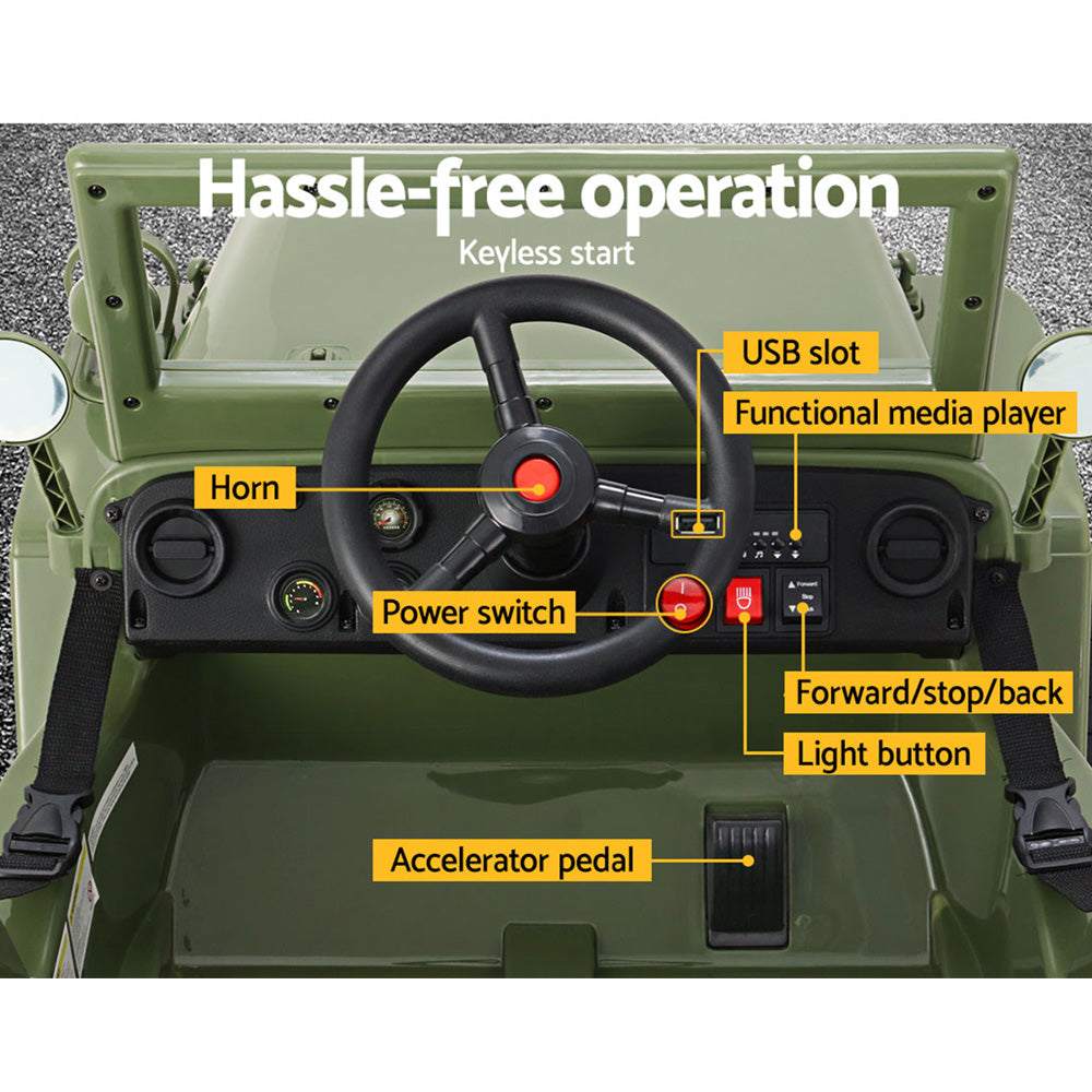 Rigo Kids Electric Ride On Car Jeep Military Off Road Toy Cars Remote 12V Olive - Cosy Abode