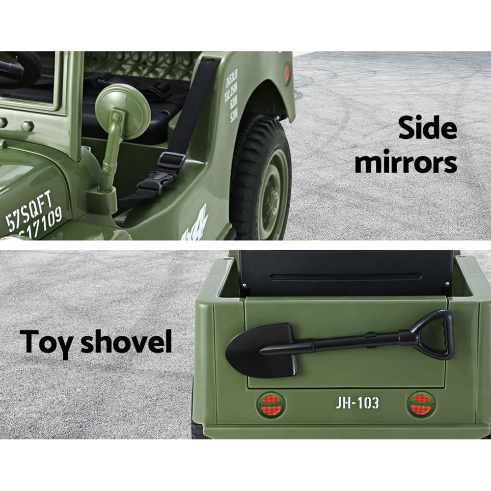 Rigo Kids Electric Ride On Car Jeep Military Off Road Toy Cars Remote 12V Olive - Cosy Abode