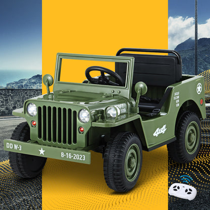 Rigo Kids Electric Ride On Car Jeep Military Off Road Toy Cars Remote 12V Olive - Cosy Abode