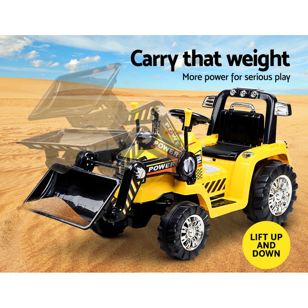 Rigo Kids Electric Ride On Car Bulldozer Digger Loader Remote 6V Yellow - Cosy Abode