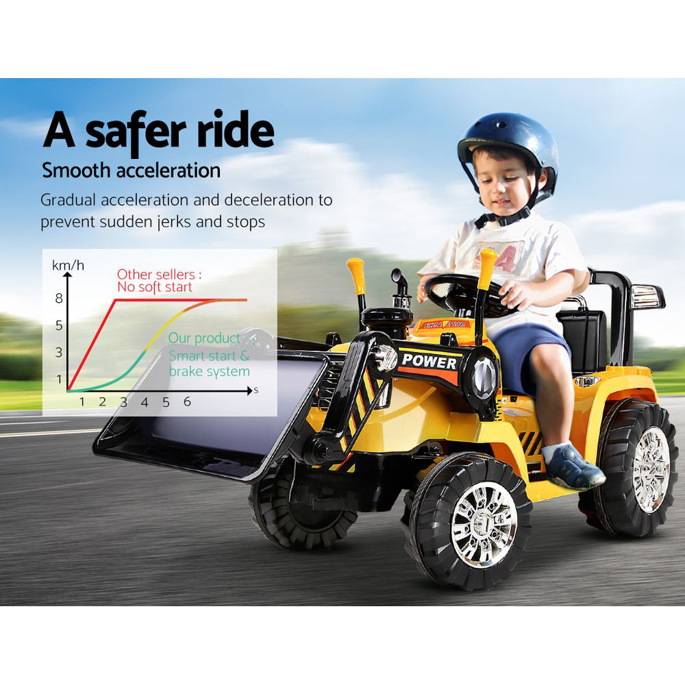 Rigo Kids Electric Ride On Car Bulldozer Digger Loader Remote 6V Yellow - Cosy Abode