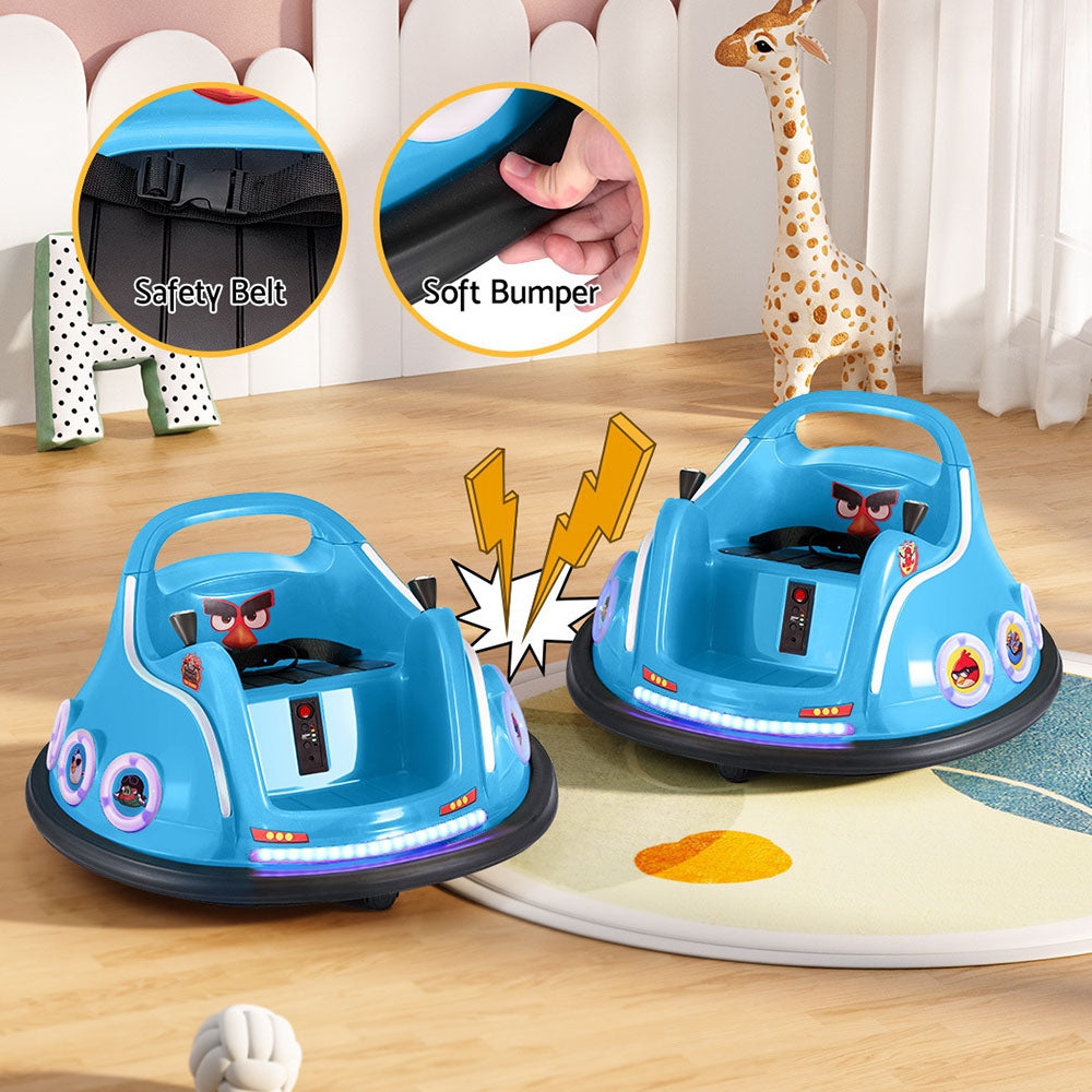 Kids Ride On Car Bumper Electric Toys Cars Light Remote Angry Birds Sticker Blue - Cosy Abode