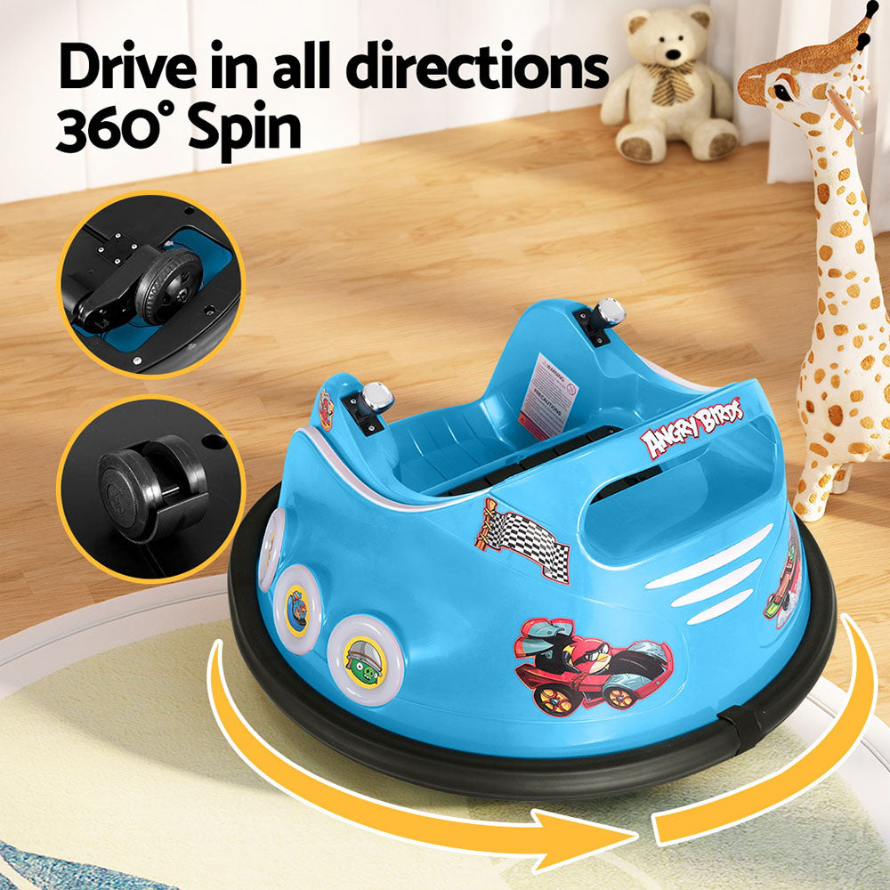 Kids Ride On Car Bumper Electric Toys Cars Light Remote Angry Birds Sticker Blue - Cosy Abode