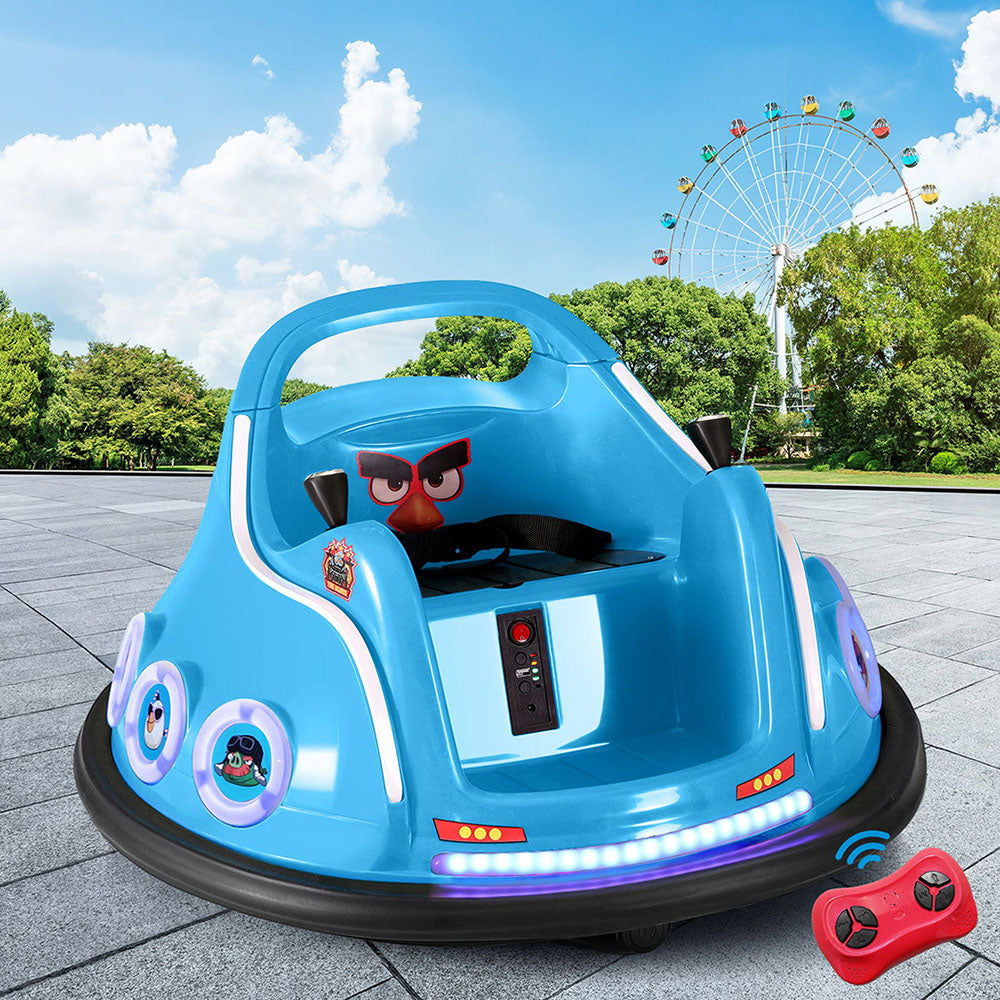 Kids Ride On Car Bumper Electric Toys Cars Light Remote Angry Birds Sticker Blue - Cosy Abode