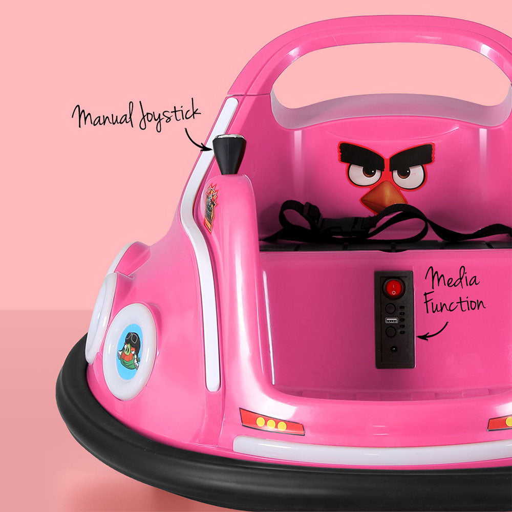 Kids Ride On Car Bumper Electric Toys Cars Light Remote Angry Birds Sticker Pink - Cosy Abode