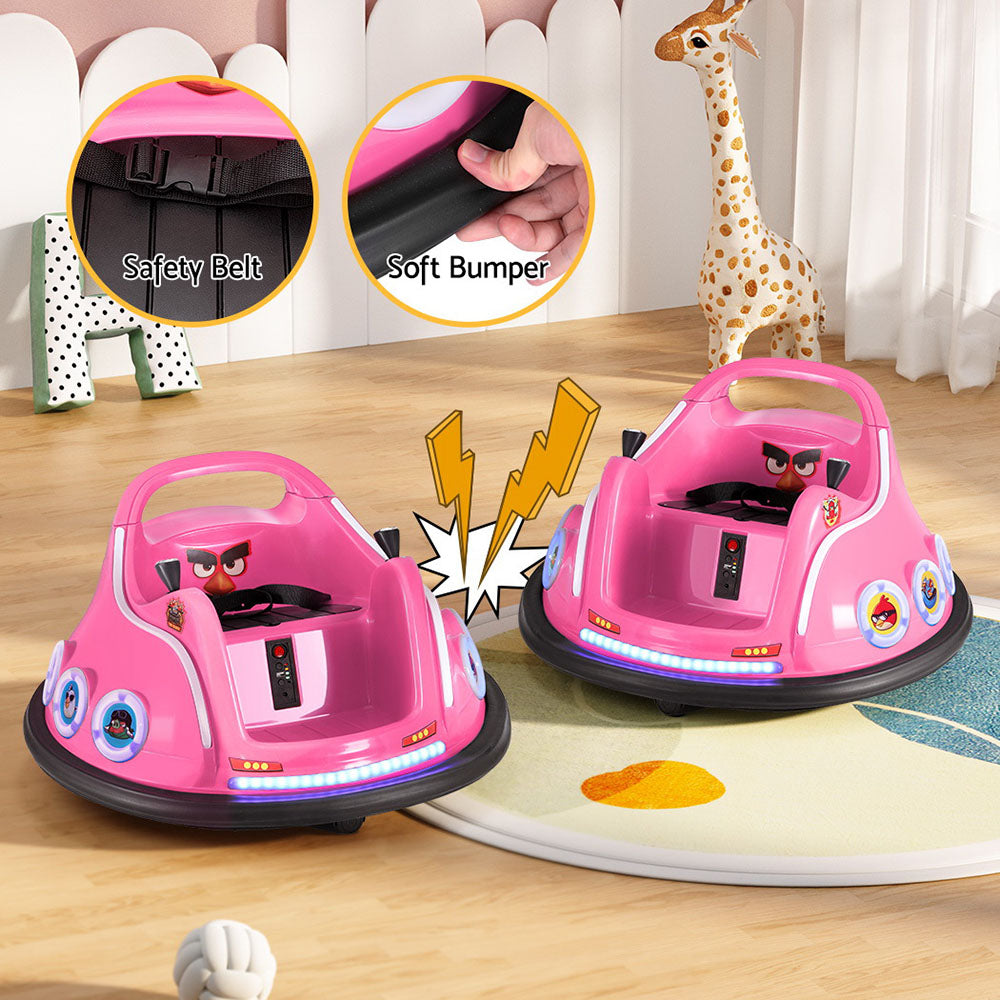 Kids Ride On Car Bumper Electric Toys Cars Light Remote Angry Birds Sticker Pink - Cosy Abode