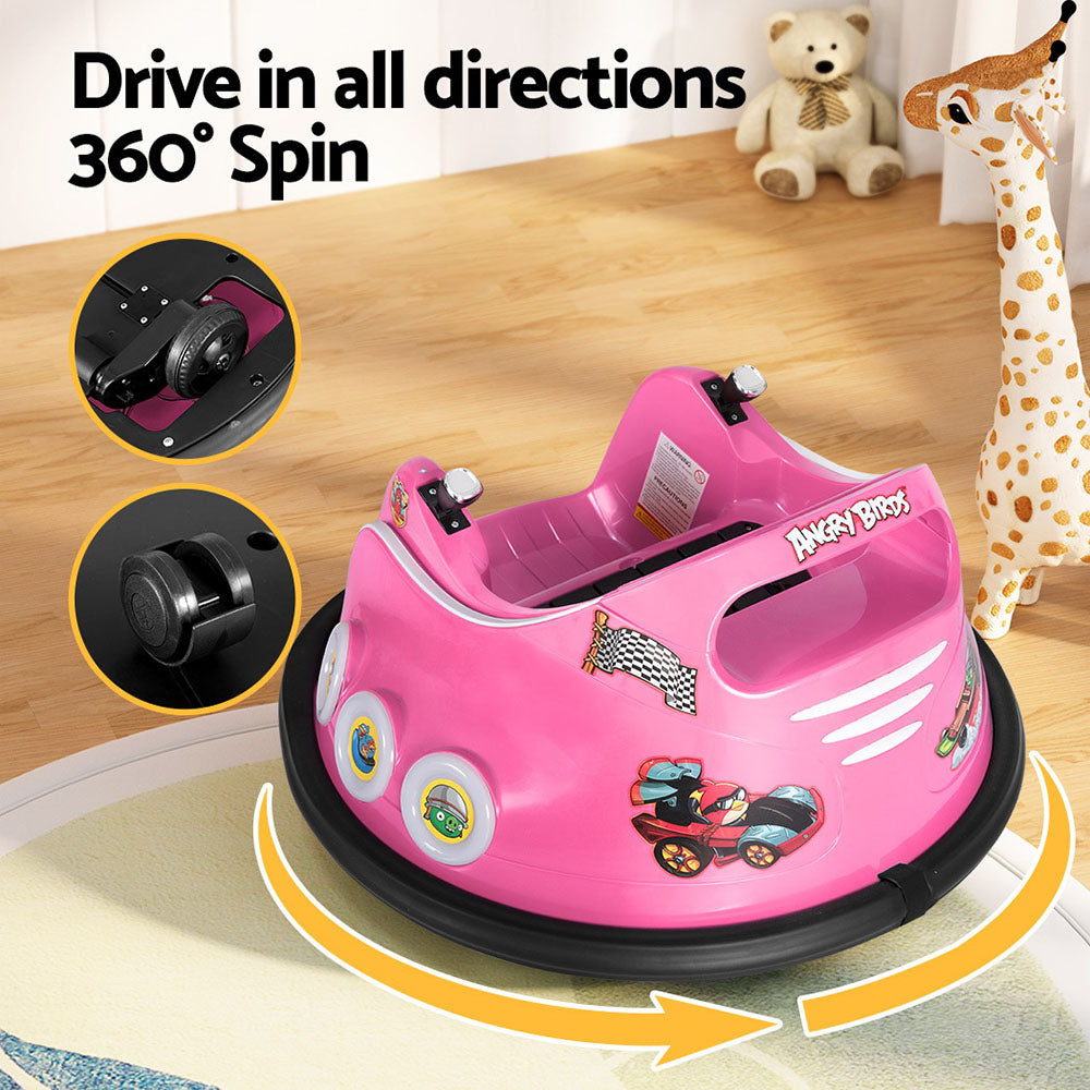 Kids Ride On Car Bumper Electric Toys Cars Light Remote Angry Birds Sticker Pink - Cosy Abode