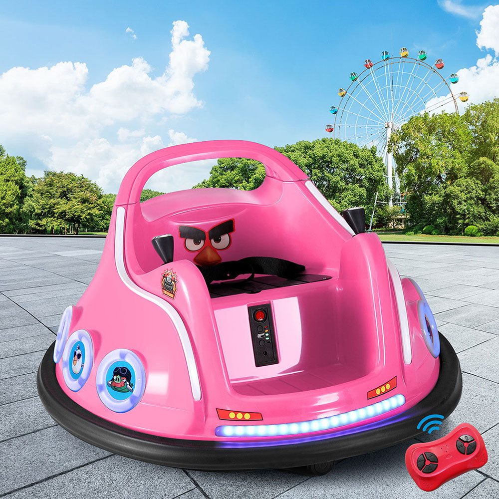 Kids Ride On Car Bumper Electric Toys Cars Light Remote Angry Birds Sticker Pink - Cosy Abode