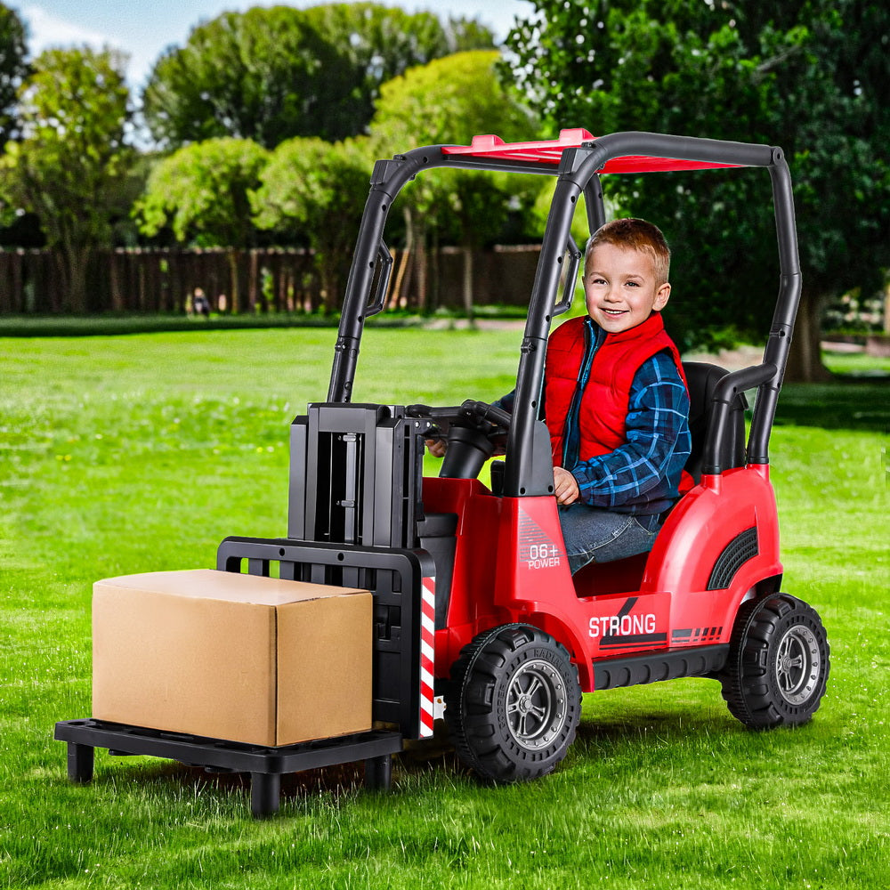 Rigo Kids Electric Ride On Car Forklift Loader Toys Cars Horn Remote 12V Red - Cosy Abode