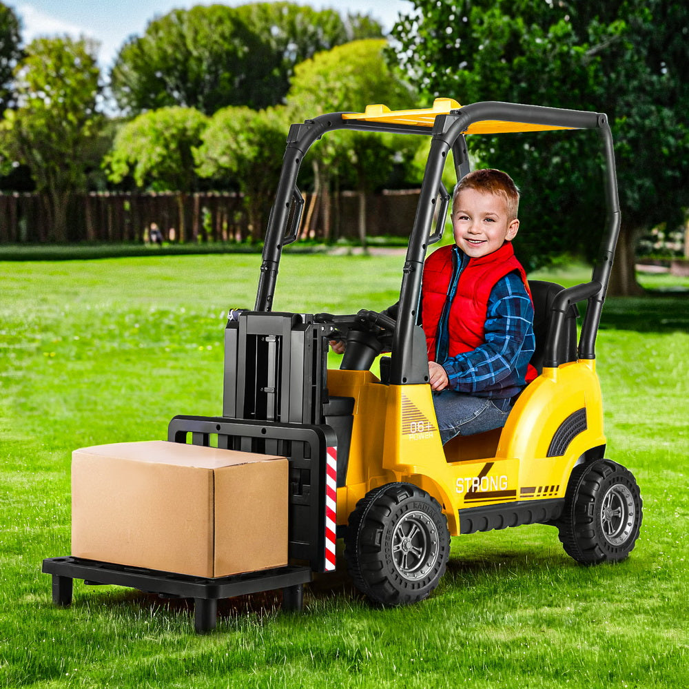 Rigo Kids Electric Ride On Car Forklift Loader Toys Cars Horn Remote 12V Yellow - Cosy Abode