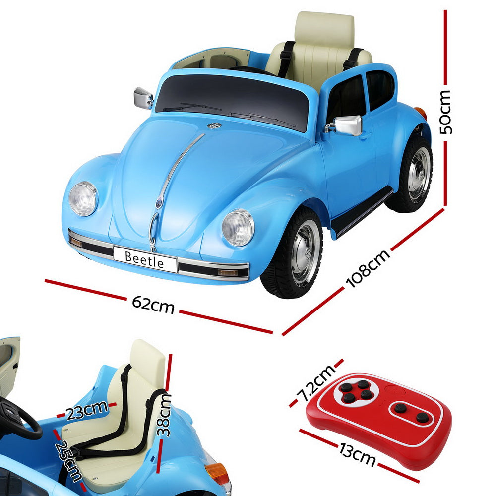 Kids Ride On Car Licensed Volkswagen Beetle Electric Toys Horn Remote 6V Blue - Cosy Abode