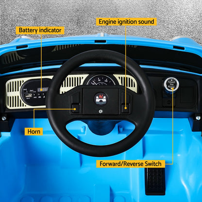 Kids Ride On Car Licensed Volkswagen Beetle Electric Toys Horn Remote 6V Blue - Cosy Abode