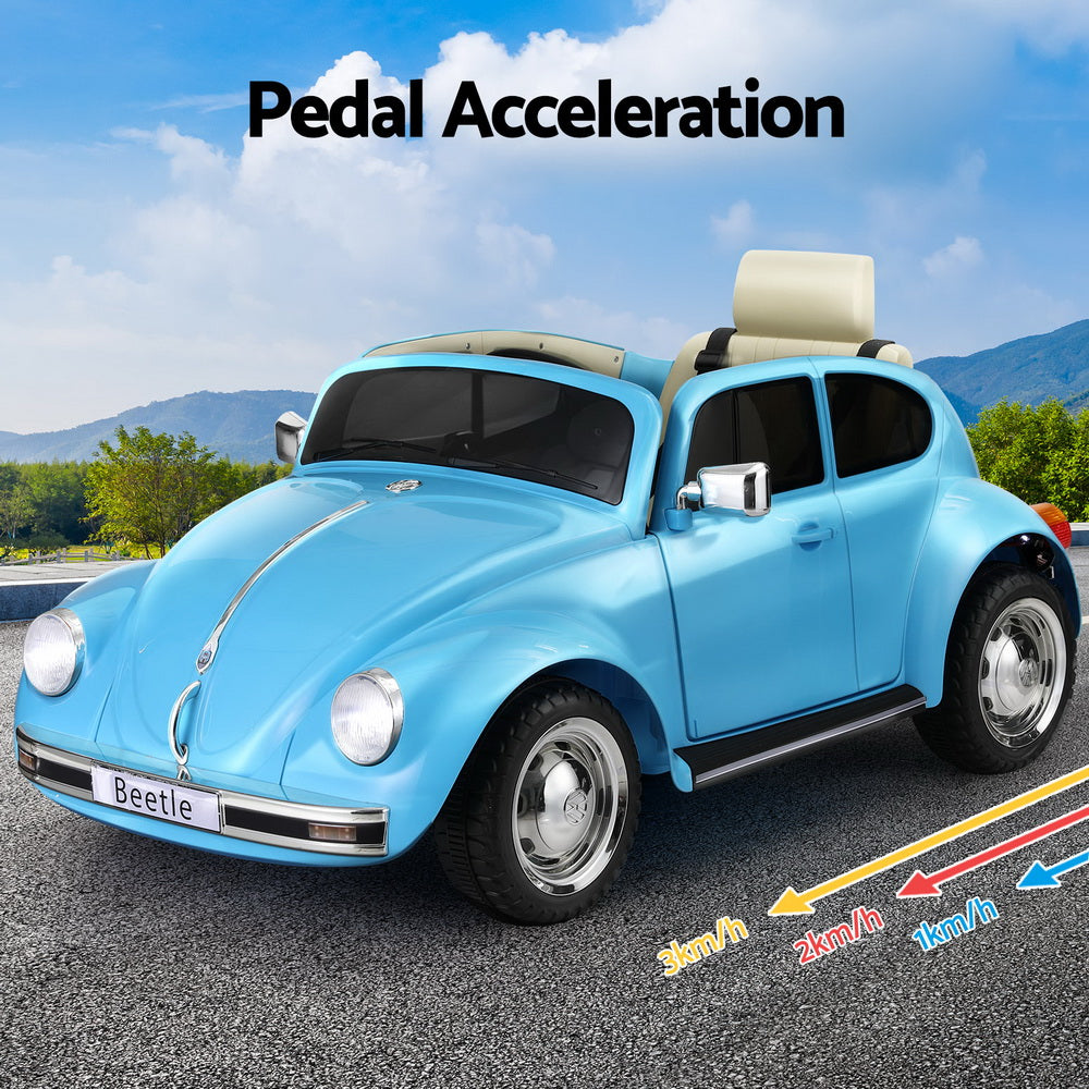 Kids Ride On Car Licensed Volkswagen Beetle Electric Toys Horn Remote 6V Blue - Cosy Abode