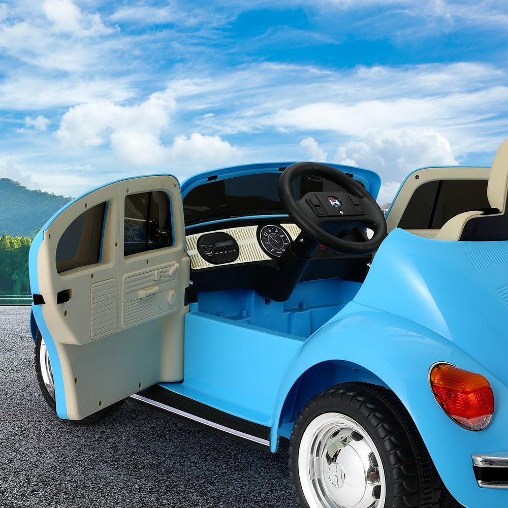 Kids Ride On Car Licensed Volkswagen Beetle Electric Toys Horn Remote 6V Blue - Cosy Abode
