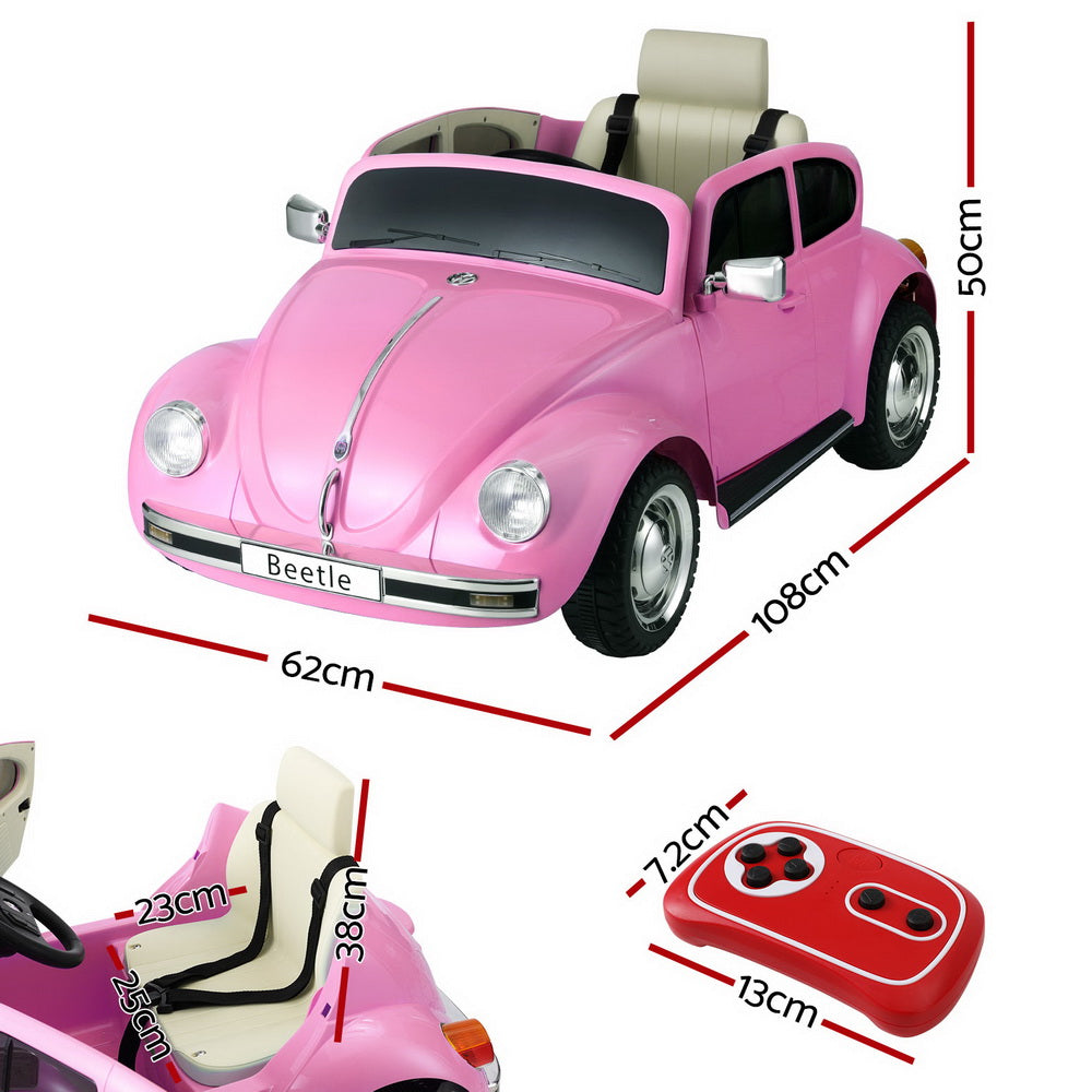 Kids Ride On Car Licensed Volkswagen Beetle Electric Toys Horn Remote 6V Pink - Cosy Abode