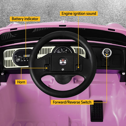 Kids Ride On Car Licensed Volkswagen Beetle Electric Toys Horn Remote 6V Pink - Cosy Abode